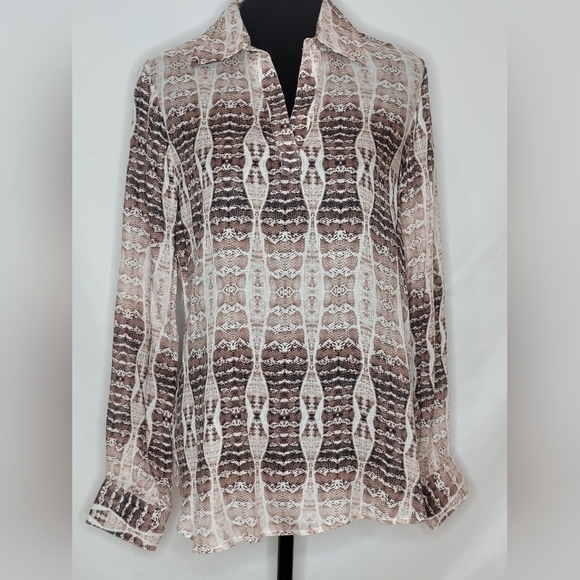 Haute Hippie Tribe Harper Snake Print Semi-Sheer Long Sleeve Blouse - Size S - Picture 3 of 14